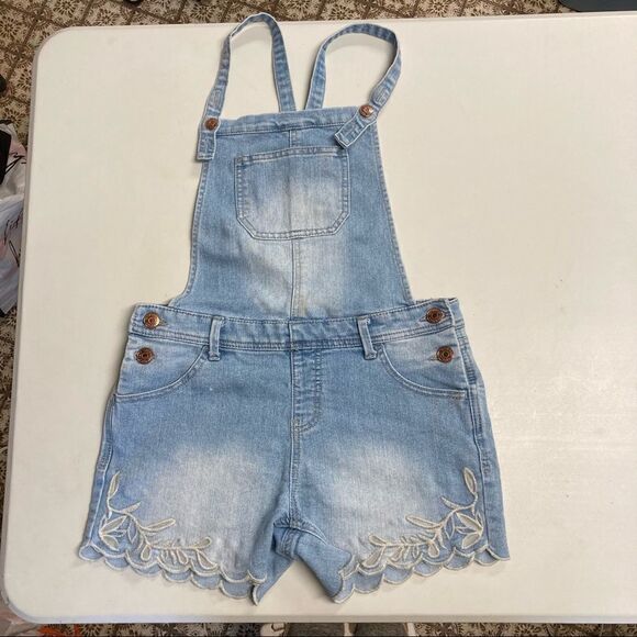 CAT & JACK, Juniors/Girls XL, Bib Overalls, Denim, Blue, Button Straps,4 Pockets - Picture 5 of 10